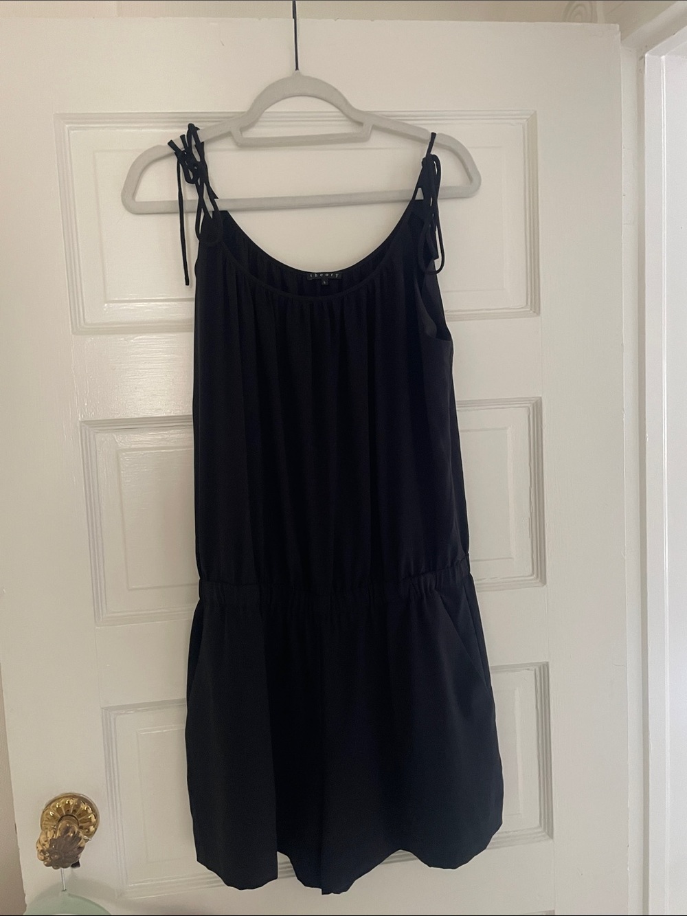 Theory Black Sleeveless Romper with Scoop Neck